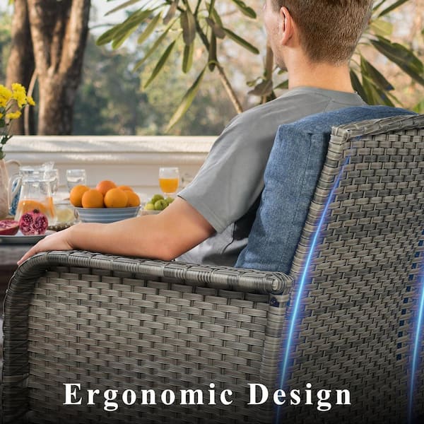 Toject - Denali Gray 4-Piece 4-Seat Wicker Modern Outdoor Patio Conversation Sofa Seating Set with Denim Blue Cushions