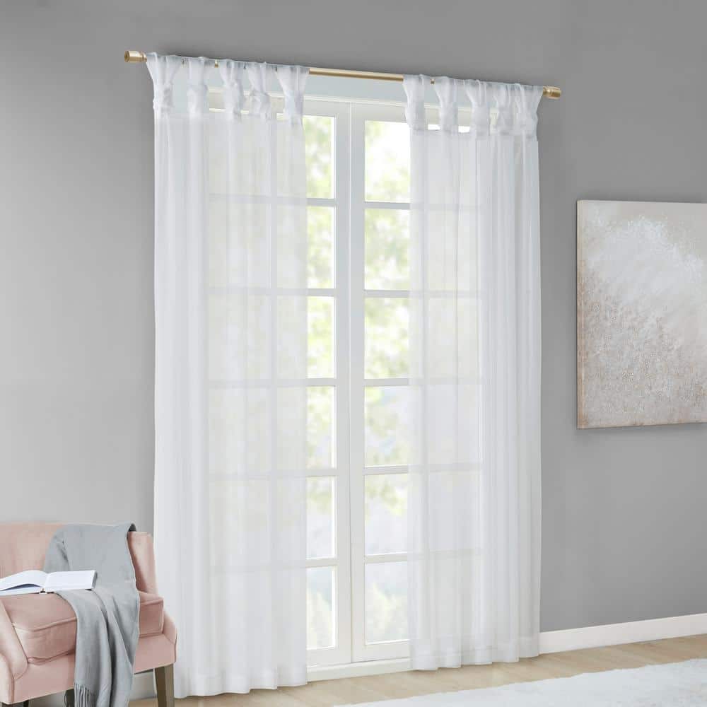 White Sheer Polyester Tab Top Kitchen Window Panels, 50" x 84"