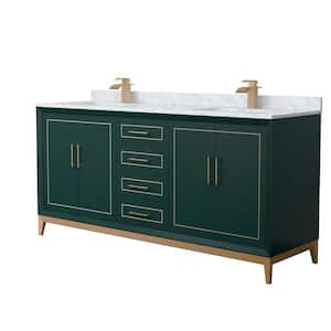 Marlena 72 in. W x 22 in. D x 35.25 in. H Double Bath Vanity in Green with White Carrara Marble Top