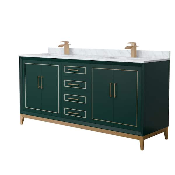 Wyndham Collection Marlena 72 in. W x 22 in. D x 35.25 in. H Double Bath Vanity in Green with White Carrara Marble Top