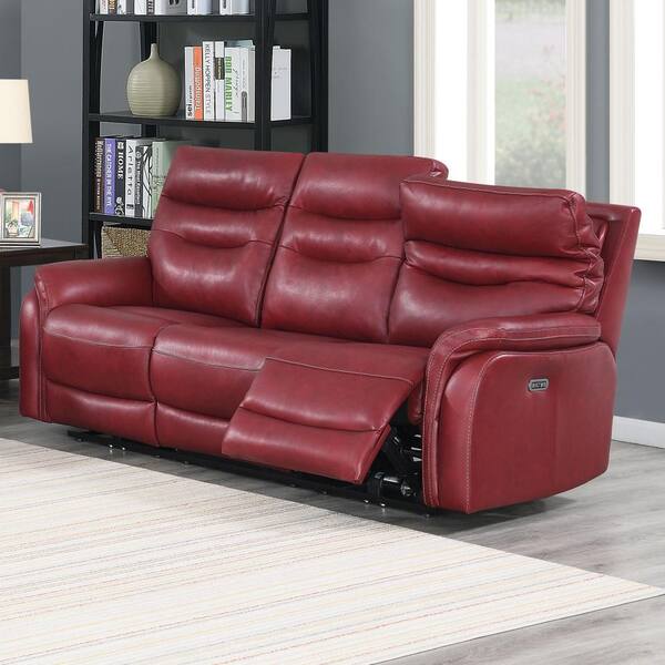 Dark Red Leather Power Recliner Sofa, Dark Red Leather Couch