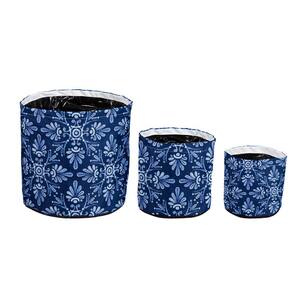 Oasis Blue Floral Round Fabric Planters (3-Pack)