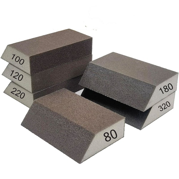 6-Pack Sanding Sponge Set - 80/100/120/180/220/320 Grit Coarse to Fine Sandpaper Blocks for Wood Metal Drywall