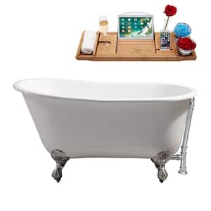 53 in. Cast Iron Clawfoot Non-Whirlpool Bathtub in Glossy White with Polished Chrome Drain And Polished Chrome Clawfeet