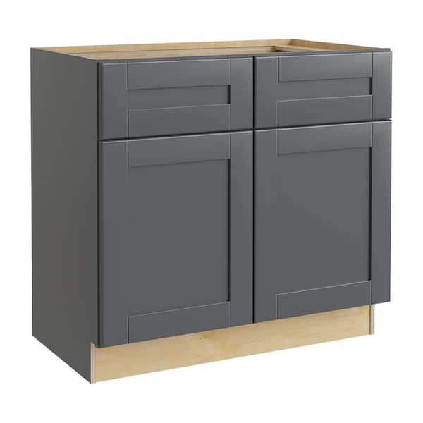 Home Decorators Collection Washington 33 in. W x 24 in. D x 34.5 in. H Assembled Plywood Sink Base Kitchen Cabinet in Onyx with Soft Close