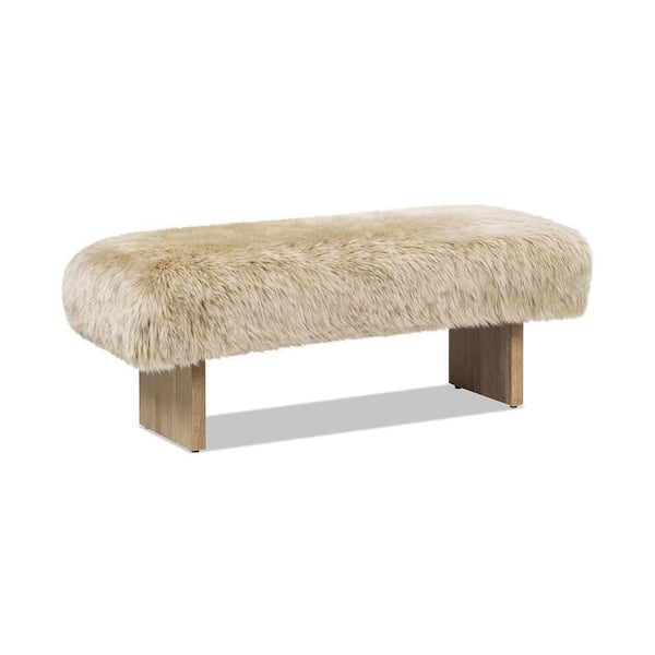 Leda Natural Blonde 49 in. Sheepskin Fur Rectangular Accent Backless Bedroom Bench