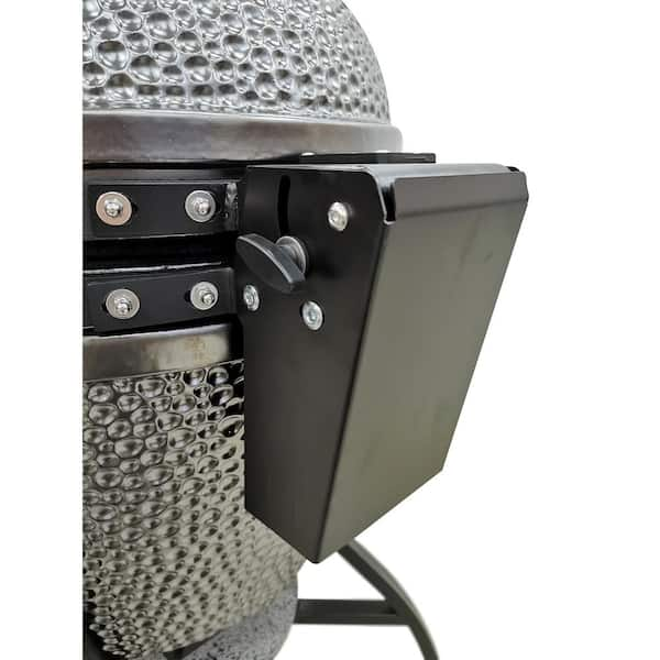 22 in. Kamado XD402 Ceramic Charcoal Grill in Metallic Grey with Cover,  Storage Cart, Shelves, Lava Stone, Ash Drawer