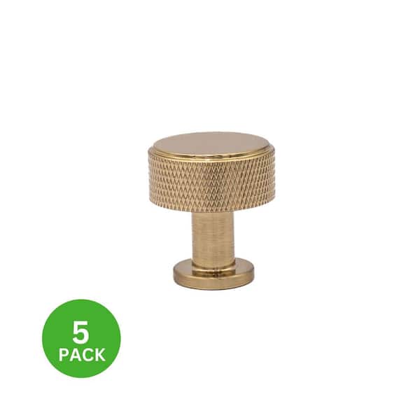 5-Pack Kent Knurled 1-1/8 in. (29 mm) Industrial Satin Brass Round Cabinet Knob