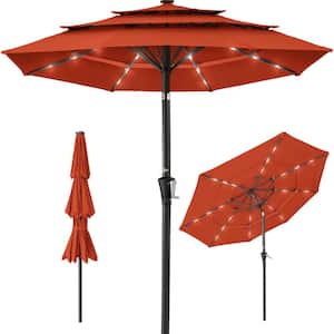 10 ft. Steel Market Solar Tilt Patio Umbrella with 24 LED Lights, Tilt Adjustment, Easy Crank in Rust