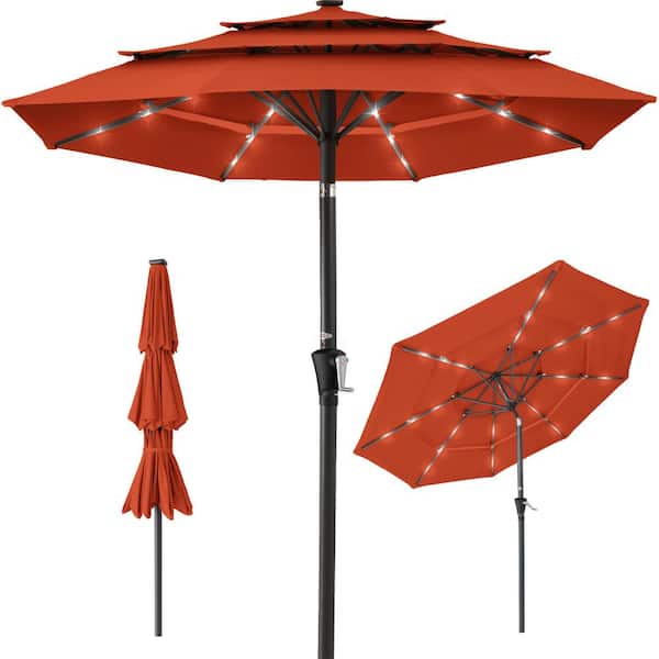 Best Choice Products 10 ft. Steel Market Solar Tilt Patio Umbrella with 24 LED Lights, Tilt Adjustment, Easy Crank in Rust
