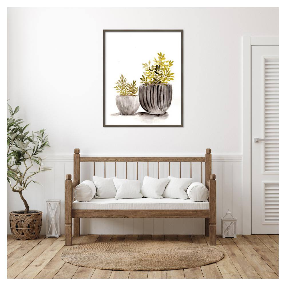 Gray and Green Succulent Watercolor Framed Wall Art 34"x41"