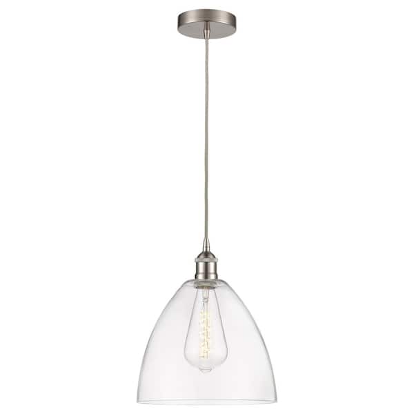 Edison Dome 60-Watt 1-Light Brushed Satin Nickel Standard Mini Pendant Light with Clear Glass Shade, No Bulbs Included