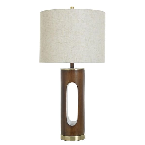 StyleCraft 32 in. Brass Candlestick Task And Reading Table Lamp for Living Room with Yellow Cotton Shade