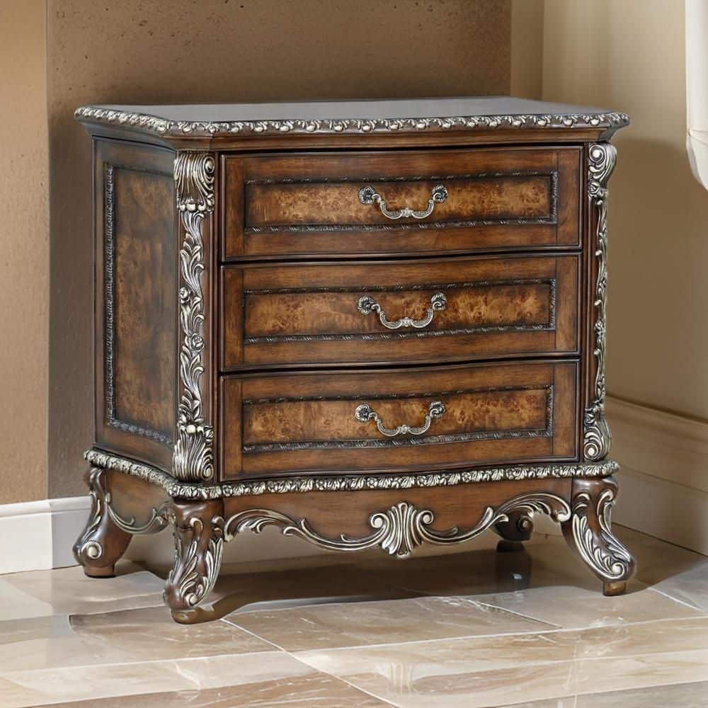 Benjara Vany Cherry Brown 3-Drawer 19 in. W Nightstand BM324714