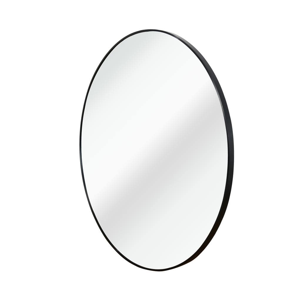 Black 16 in. W x 1.10 in. H Modern Round Metal Framed Mirror
