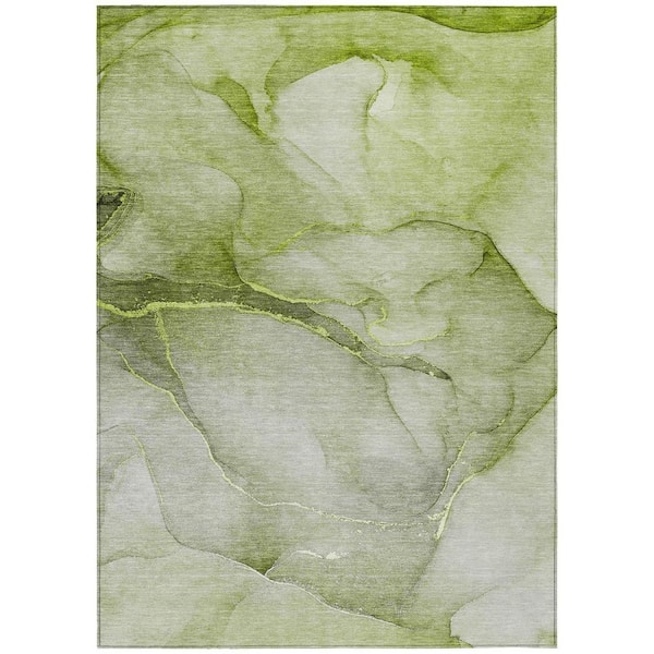 Olive Green 3 ft. x 5 ft. Abstract Indoor / Outdoor Area Rug
