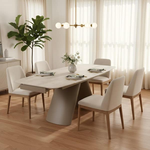 Clihome Modern Gray Ivory Sintered Stone 63 in. Extendable Double