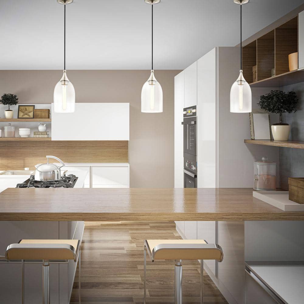 Coastal Brushed Nickel Mini Pendant with Clear Glass Shade