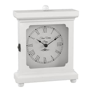 White Clock for Shelf Table or Desk, Farmhouse Decor Wood Mechanical Silent for Office, Fireplace Mantel Living Room