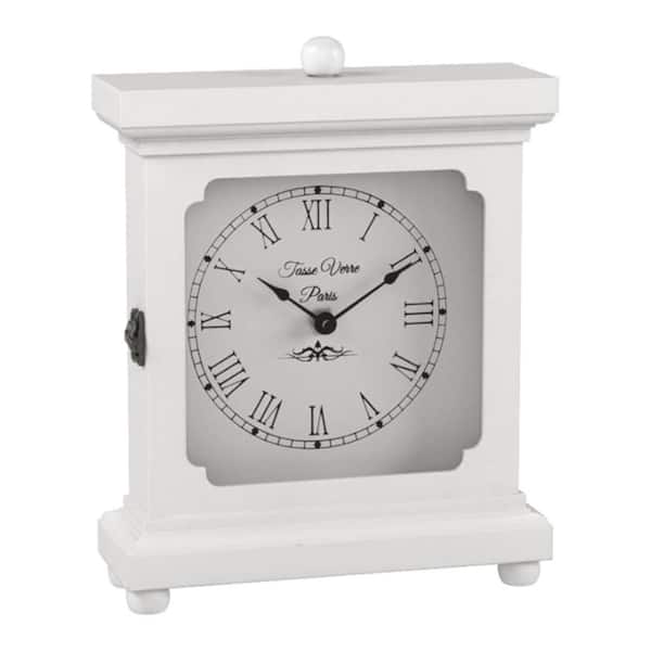 Aoibox White Clock for Shelf Table or Desk, Farmhouse Decor Wood Mechanical Silent for Office, Fireplace Mantel Living Room