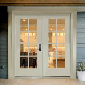 Legacy 72 in. x 80 in. LH Retro 8 Lite Clear Glass Primed White Fiberglass Double Prehung Patio Door w/Composite Frame