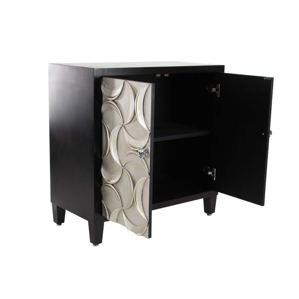 Black and Silver Crescent Moon Relief 2-Door Office Cabinet