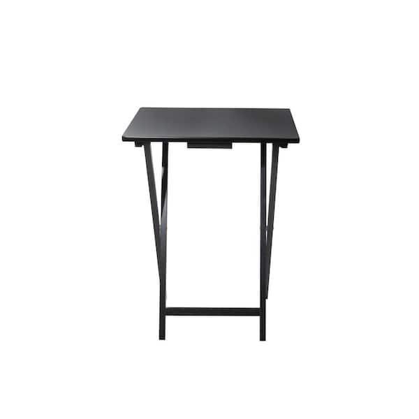 PEARINGTON 19 in. x 14.5 in. Black Wood Folding Table (Set of 4 Tables and 1 Stand)