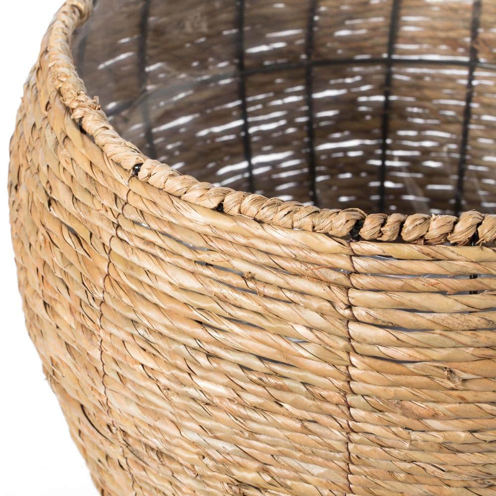Large Woven Natural Rattan Round Plant Container with Plastic Lining