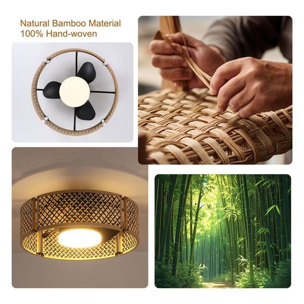 Genoci 19.69 in. Indoor Black Farmhouse Bamboo Caged Flush Mount