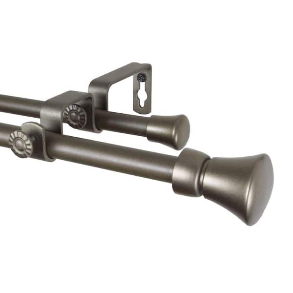 Rod Desyne 28 in. - 48 in. Telescoping 5/8 in. Antique Gold Double Curtain Rod Kit with Cora Finial