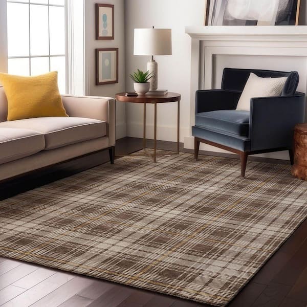 Mayfield Premium Machine Washable Abstract AMF993 Brown 10 ft. x 14 ft. Area Rug