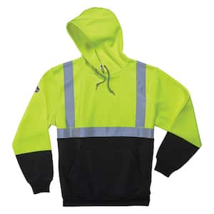 Large Hi Vis Lime Black Front Hooded Sweatshirt