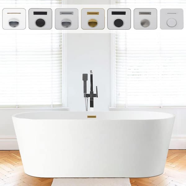 Vanity Art Bordeaux 67 in. Acrylic Flatbottom Freestanding Bathtub in White/Titanium Gold
