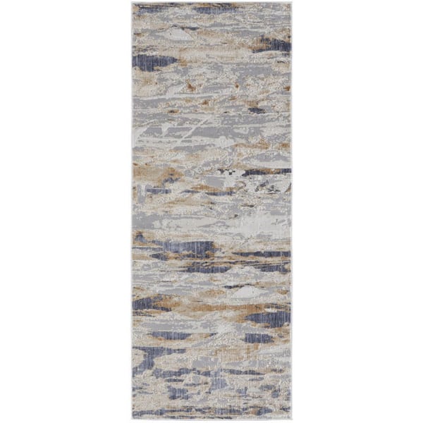 HomeRoots 3 ft. x 12 ft. Tan and Orange and Ivory Abstract Area Rug