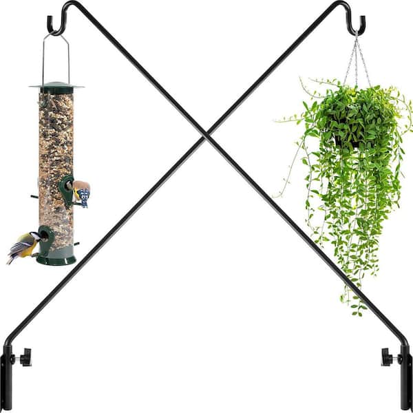 FAWEY TRED INC 2 Pack Metal Extended Bird Feeder Pole 49 in. Deck Bird Feeder Hook Heavy Duty Hanger Adjustable Wall Mounted Black Iron