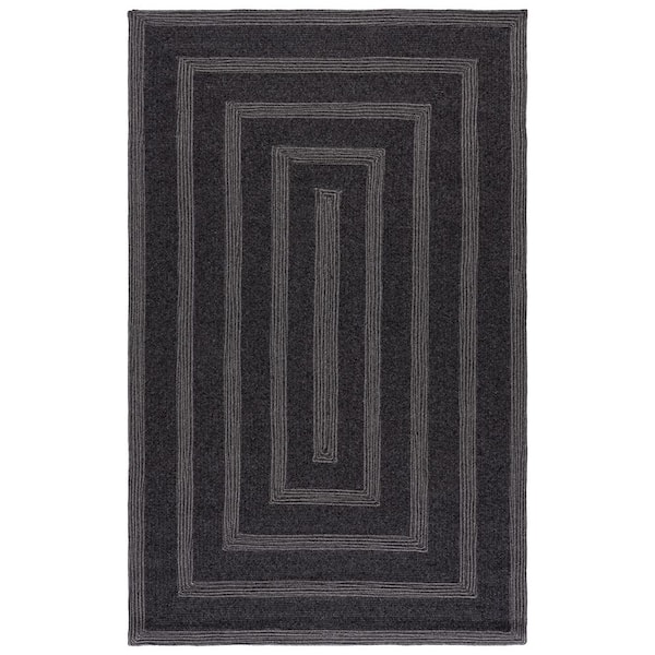 Braided 5 ft. x 8 ft. Charcoal Two-Tone Border Washable Indoor/Outdoor Area Rug