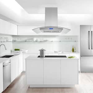 36 in. 900CFM Ducted Island Range Hood in Silver with LED Lights