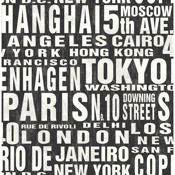 Around The World Black And White Abstract Vinyl Peel & Stick Wallpaper Roll (Covers 30.75 Sq. Ft.)