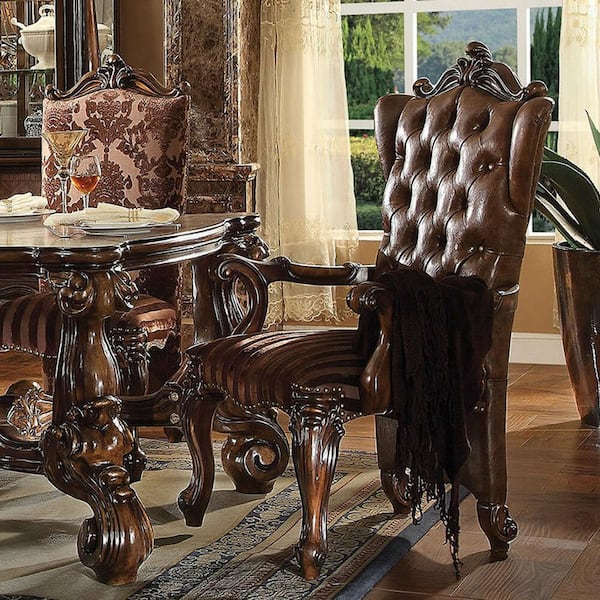 Acme Furniture Versailles Two Tone, Oak Upholstered Dining Room Chairs With Arms