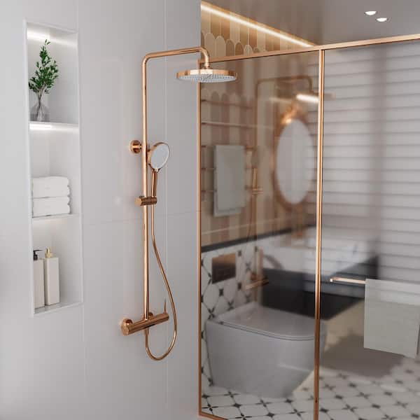 3-Spray Shower Head Wall Mounting All-In-One Kit Fixed and Handheld Shower Head Flow rate 1.59 GPM in Rose Gold