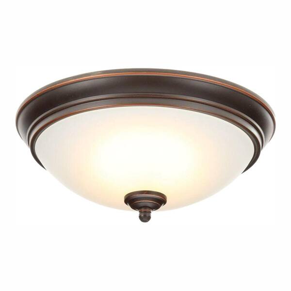Commercial Electric 11 in. 60-Watt Equivalent Oil-Rubbed Bronze Integrated LED Flush Mount with Frosted White Glass Shade