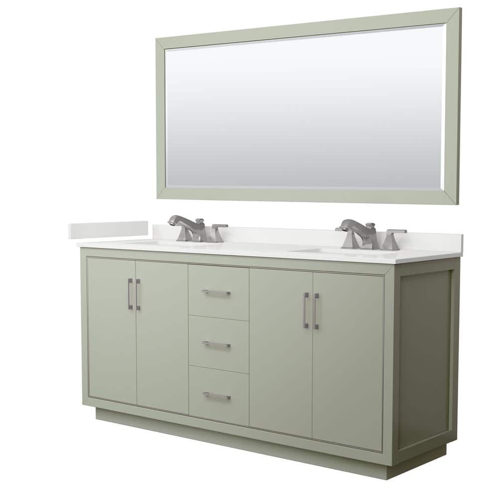 Wyndham Collection Icon 72 in. W x 22 in. D x 35 in. H Double Bath Vanity  in Light Green with White Quartz Top and 70 in. Mirror WCF111172DLGWQUS3M70  - The Home Depot