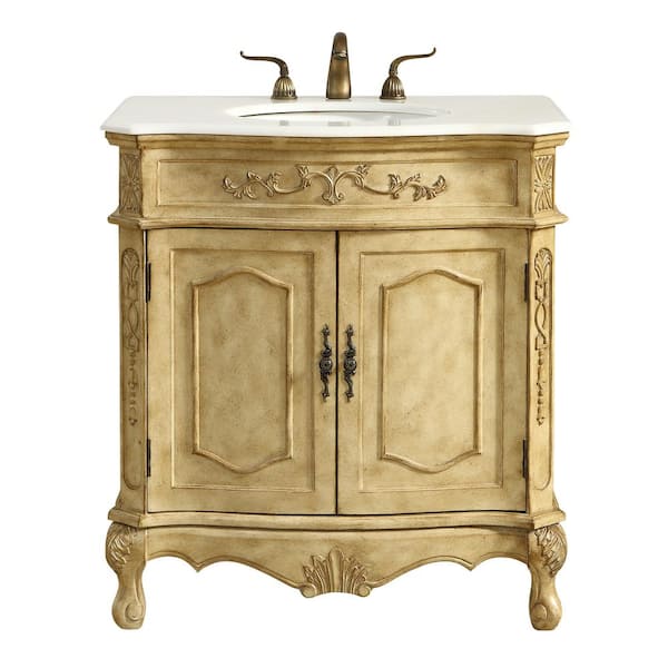 Unbranded Abbott 32 in. Single Bath Vanity w/ 1 Shelf 2 Doors; Marble Top; Porcelain Sink; Antique Beige