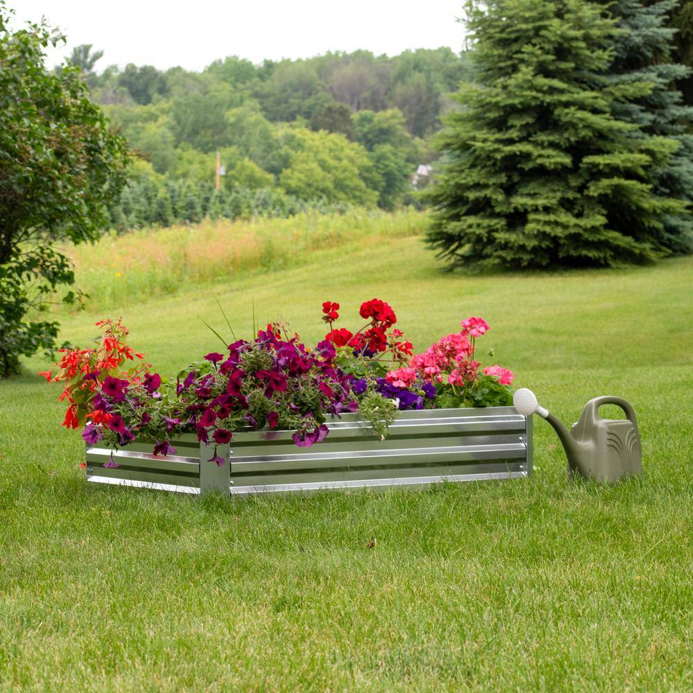 Silver Galvanized Steel Rectangle Raised Garden Bed for Outdoor Patio