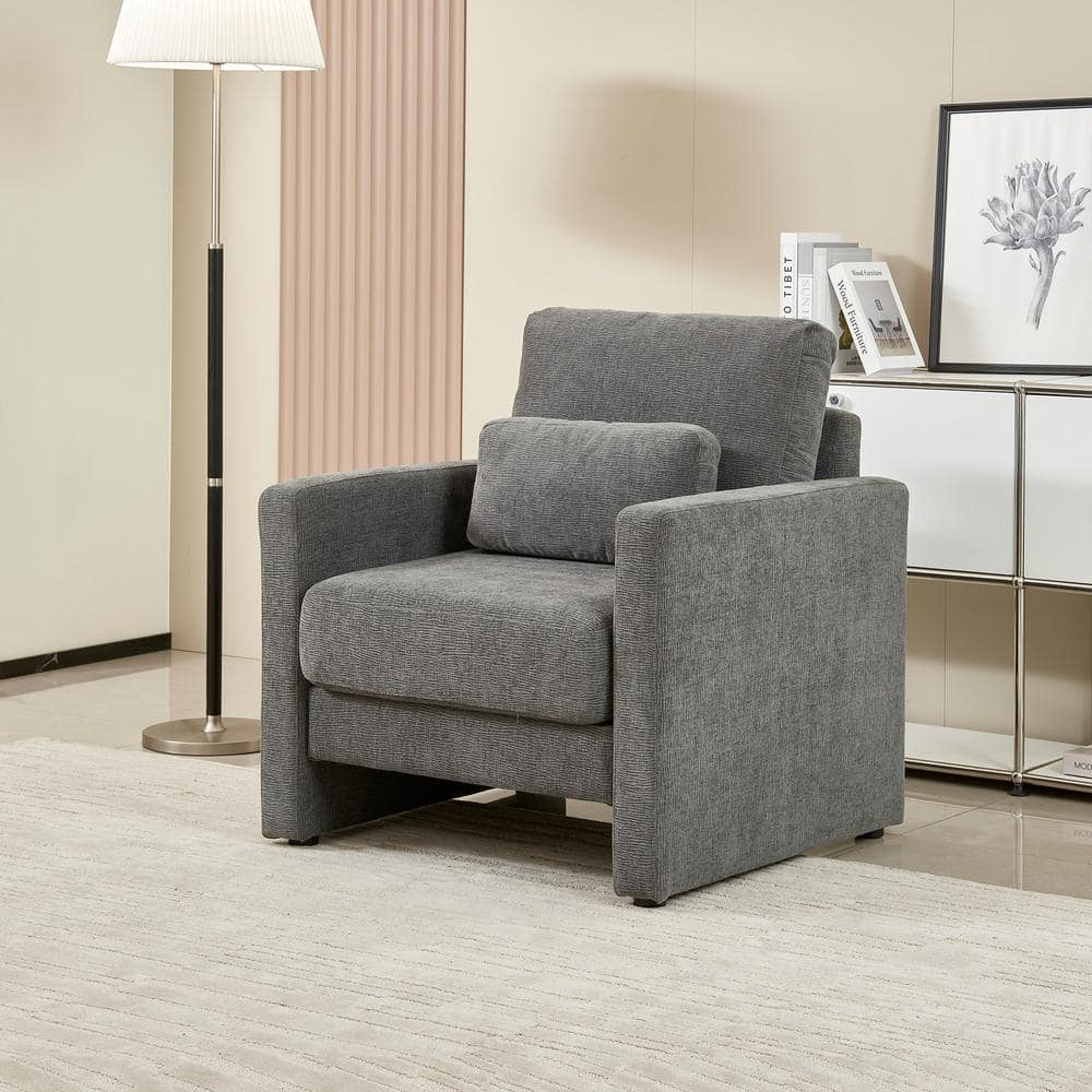 Gray Modern Accent Chair Chenille Upholstered Cozy Comfy Armchair with Pill