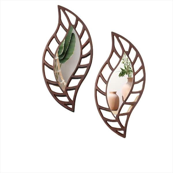 16.34 in. L x 7.48 in. H Wall Mounted Leaf Teardrop Mirror for for Living Room and Bedroom, Brown (2-Pack)