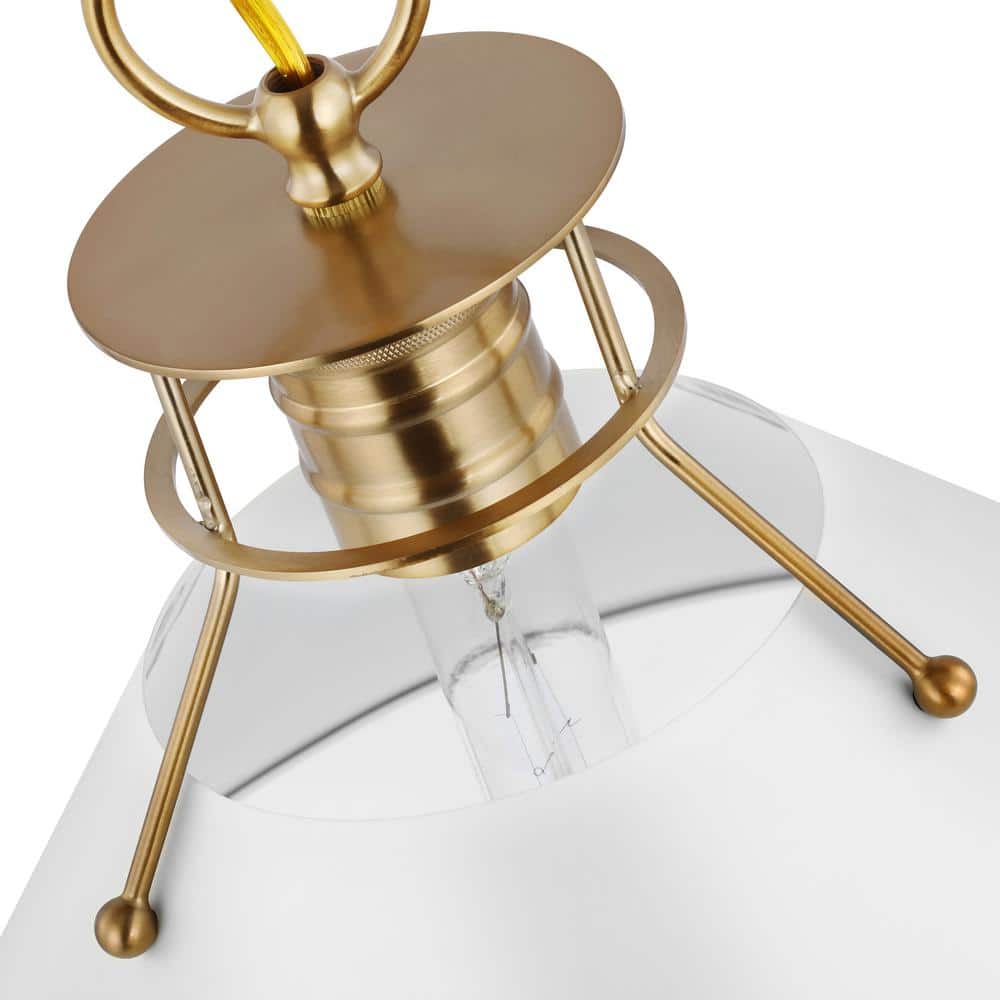 Outpost 13" Matte White and Burnished Brass Cone Pendant Light