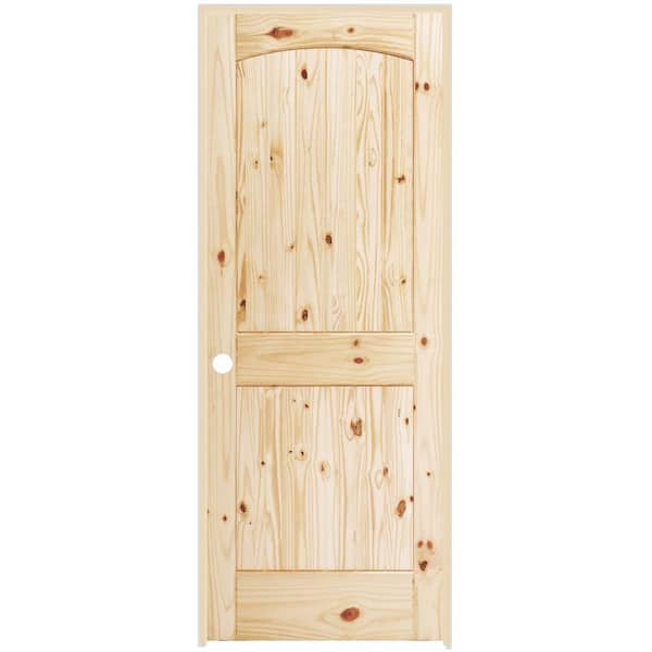 Steves & Sons 32 in. x 80 in. 2-Panel Round Top Plank Unfinished Knotty Pine Single Prehung Interior Door