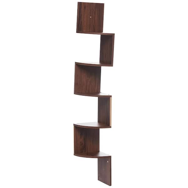 Angel Sar 5-Tier Corner Shelf, Wall Mount Shelves for Wall Storage Offices Bedrooms Bathrooms Kitchens Living Rooms (Walnut)