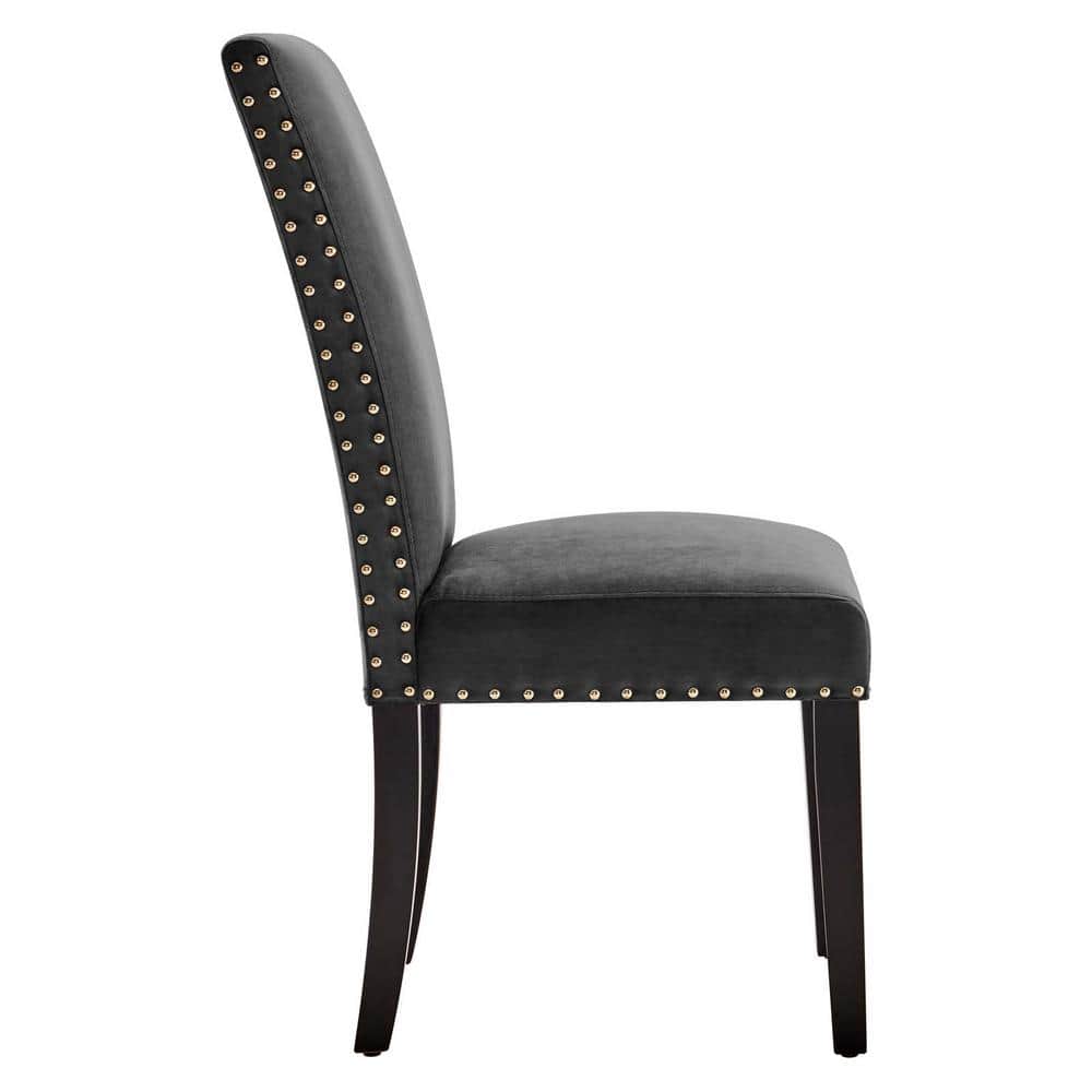 Charcoal Velvet Upholstered Parsons Side Chair with Nailhead Trim